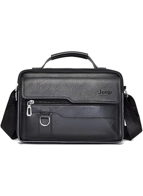 Men's leather shoulder and hand bag with a modern design and multiple pockets, 29x20x6 cm